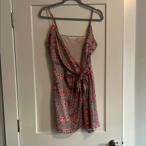 Floral Wrap Dress with Pink and Gray Pattern